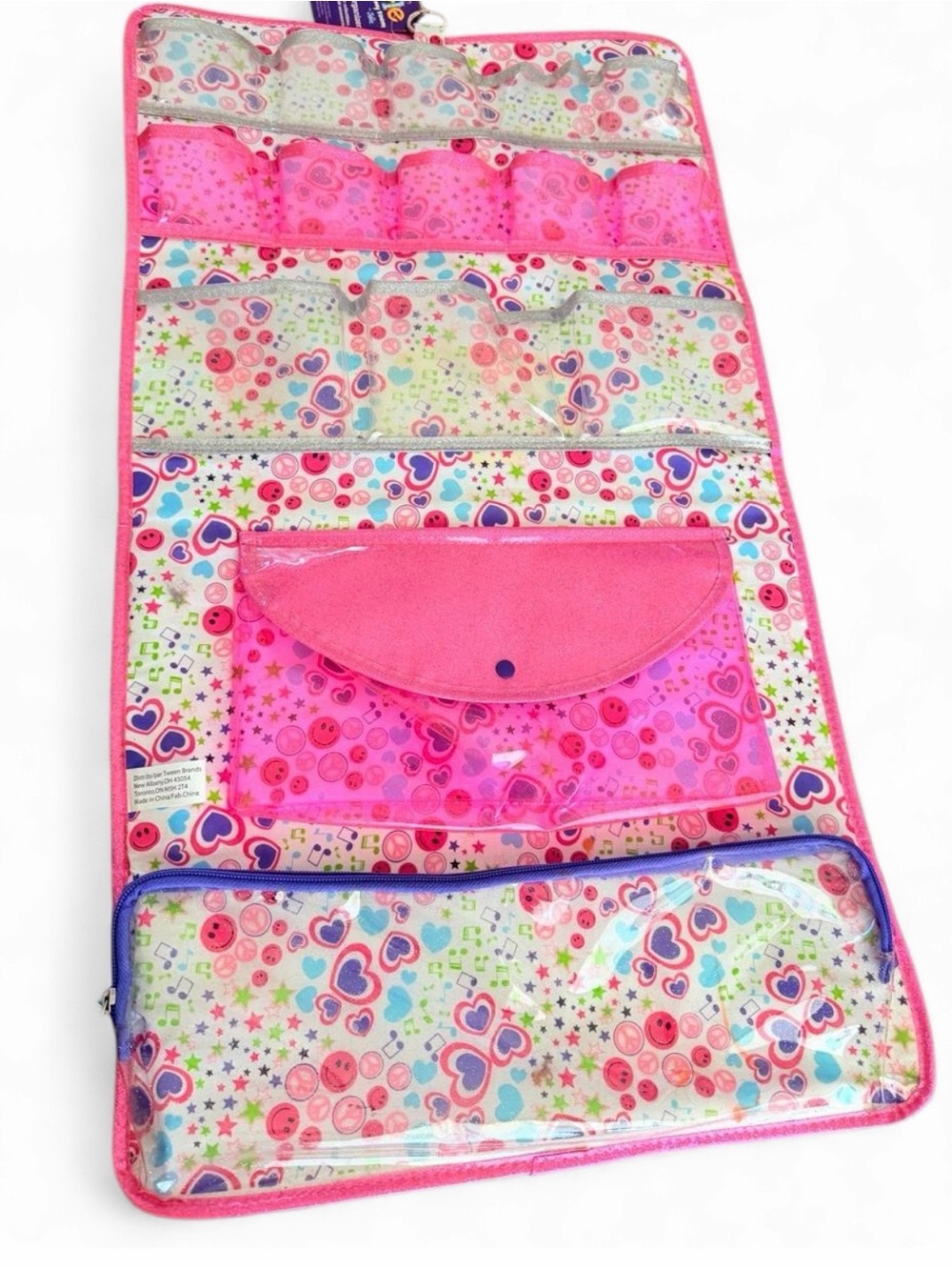 Justice Pink and Multicolor Hanging Organizer with Heart Print
